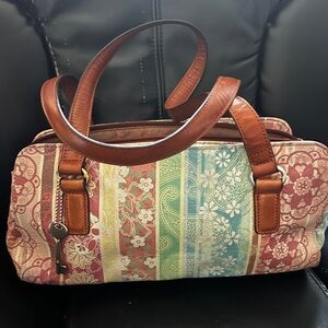 Fossil Multicolor Floral Shoulder Bag with Brown Straps